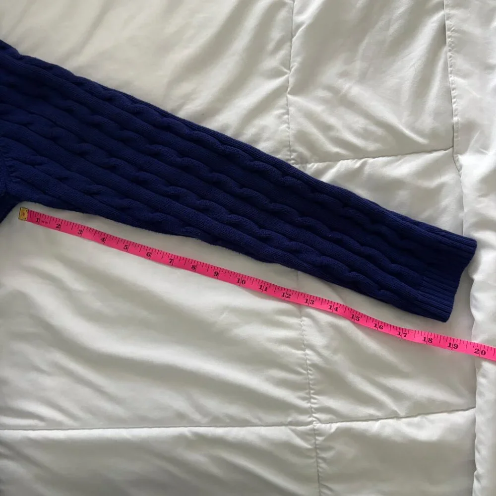 CHAPS Women's Sweater Blue Large Cable Knit Full Zip Up Cotton Grandmacore XL